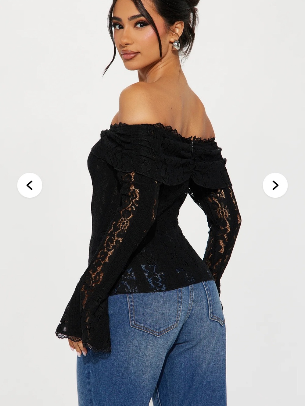 Fashion Nova Black Off-Shoulder Lace Long Sleeve Top - Picture 3 of 3